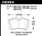 Hawk (Various) Audi / Peugeot / Volkswagen Ceramic Street Rear Brake Pads - HB364Z.642