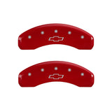 MGP 4 Caliper Covers Engraved Front & Rear Bowtie Red Finish Silver Char 2016 Chevrolet SS - 14245SBOWRD