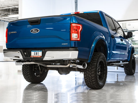 AWE Tuning 2015+ Ford F-150 0FG Dual Exit Performance Exhaust System w/5in Chrome Silver Tips - 3015-32104