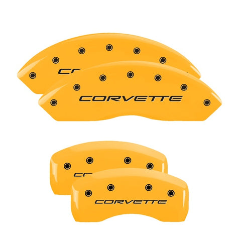 MGP 4 Caliper Covers Engraved Front & Rear C5/Corvette Yellow finish black ch - 13007SCV5YL