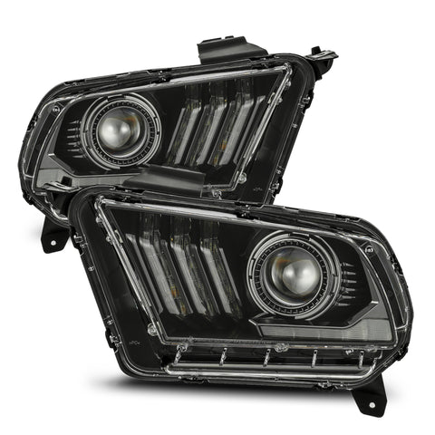 AlphaRex 10-12 Ford Mustang PRO-Series Projector Headlights Plank Style Jet Black w/Top/Bottom DRL - 880110