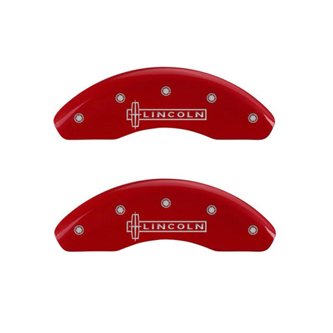 MGP 4 Caliper Covers Engraved Front Lincoln Engraved Rear MKZ Red finish silver ch - 36008SLCZRD