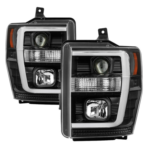 Spyder 08-10 Ford F-250 Projector Headlights V2 - Light Bar DRL LED - Black PRO-YD-FS08V2-LB-BK - 5084477