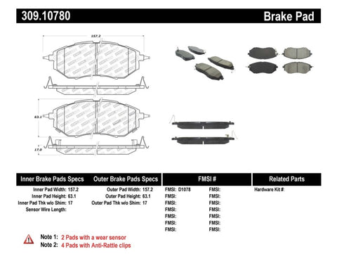 StopTech Performance 05-08 Legacy 2.5 GT Front Brake Pads - 309.10780