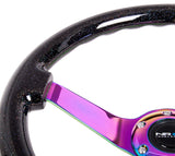 NRG Reinforced Steering Wheel (350mm / 3in. Deep) Classic Blk Sparkle w/4mm Neochrome 3-Spoke Center - RST-036BSB-MC