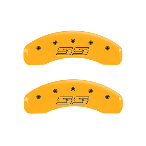 MGP 4 Caliper Covers Engraved Front & Rear Avalanche style/SS Yellow finish black ch - 14004SSS1YL