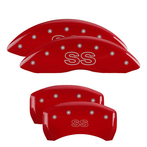 MGP 4 Caliper Covers Engraved Front & Rear Classic/SS Red finish silver ch - 14027SSSCRD