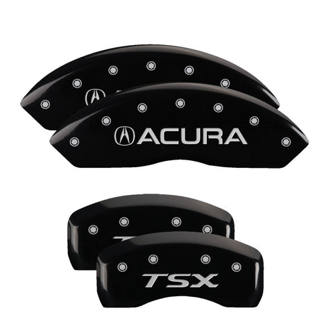 MGP 4 Caliper Covers Engraved Front Acura Engraved Rear TSX Black finish silver ch - 39016STSXBK