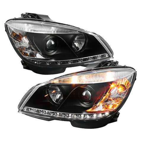 Spyder Mercedes Benz C-Class 08-11 Projector Headlights Halogen - DRL Blk PRO-YD-MBW20408-DRL-BK - 5042262