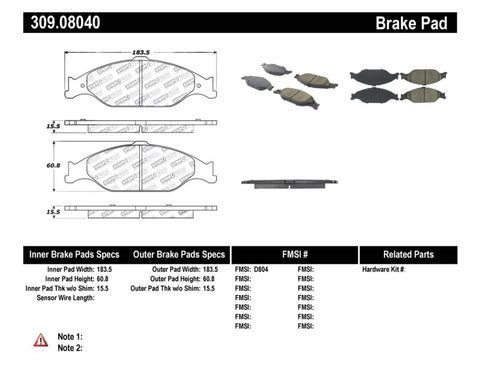 StopTech Performance Brake Pads - 309.08040