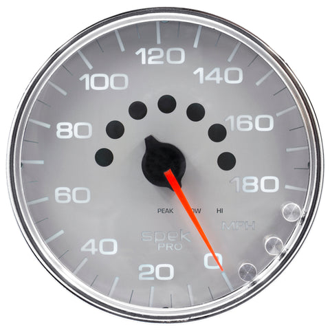 Autometer Spek-Pro Gauge Speedometer 5in 180 Mph Elec. Programmable Silver/Chrome - P23021