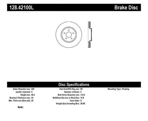 StopTech Nissan 370z / Infiniti G37 SportStop Drilled Front Left Rotor - 128.42100L