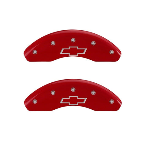 MGP Front set 2 Caliper Covers Engraved Front Bowtie Red finish silver ch - 14012FBOWRD