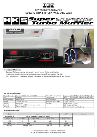 HKS SUPER TURBO MUFFLER Ti Subaru VAB WRX STI/VAG WRX S4 - 31029-AF013V