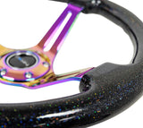 NRG Reinforced Steering Wheel (350mm / 3in. Deep) Blk Multi Color Flake w/ Neochrome Center Mark - RST-018BSB-MC