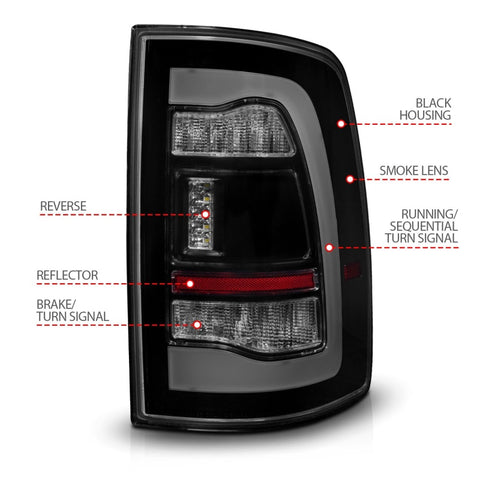 ANZO 09-18 Dodge Ram 1500 Sequential LED Taillights Smoke Black w/Switchback Amber Signal - 311472