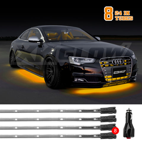 XK Glow Tube Single Color Underglow LED Accent Light Car/Truck Kit Amber - 8x24In - XK041002-A