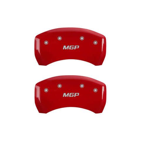 MGP 4 Caliper Covers Engraved Front & Rear MGP Red Finish Silver Characters 2017 Cadillac CT6 - 35026SMGPRD