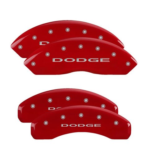 MGP 4 Caliper Covers Engraved Front & Rear With out stripes/Dodge Red finish silver ch - 12200SDD4RD