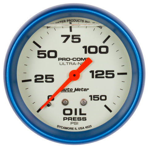 Autometer Ultra-Nite 2-5/8in 0-150 PSI Liquid Filled Mechanical Glow In Dark Oil Pressure Gauge - 4223