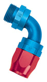 Russell Performance Swivel Hose End Assy #10 AN Male SAE Port to #8 Hose 90 Deg Red/Blue Anodized - 612430