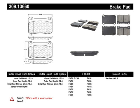 StopTech Performance 08-09 Lexus IS F Rear Brake Pads - 309.13660