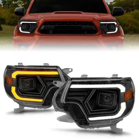 ANZO 12-15 Toyota Tacoma Projector Headlights - w/ Light Bar Switchback Black Housing - 111556