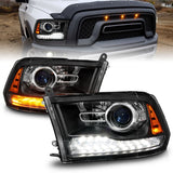 ANZO 09-18 Dodge Ram 1500/2500/3500 LED Plank Style Headlights Switchback + Sequential - Matte Black - 111609