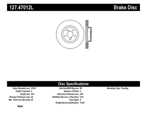 StopTech Slotted & Drilled Sport Brake Rotor - 127.47012L