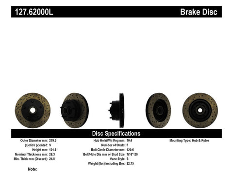 StopTech Slotted & Drilled Sport Brake Rotor - 127.62000L