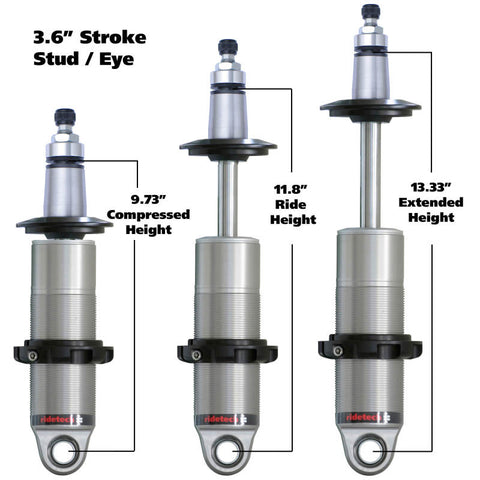 Ridetech HQ Series CoilOver Shock 3.6in Travel 2.5in Coil Eye/Stud Mounting 9.425inx13.025in - 24139905