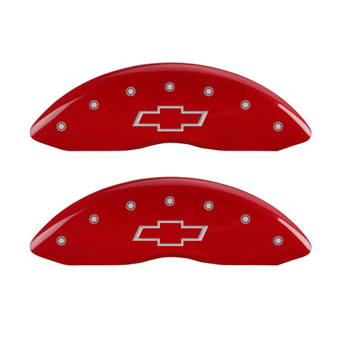 MGP 4 Caliper Covers Engraved Front & Rear Bowtie Red finish silver ch - 14030SBOWRD