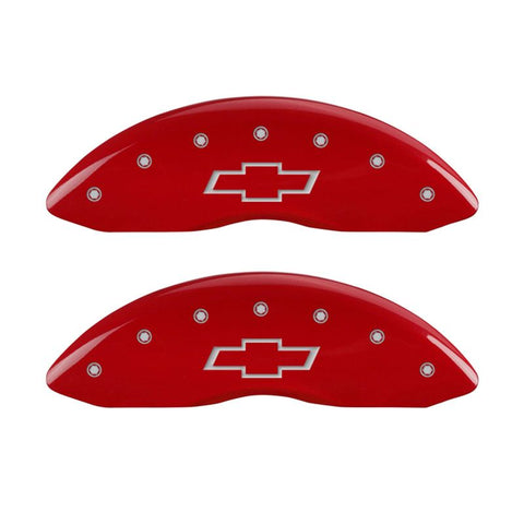 MGP 4 Caliper Covers Engraved Front & Rear Bowtie Red finish silver ch - 14234SBOWRD