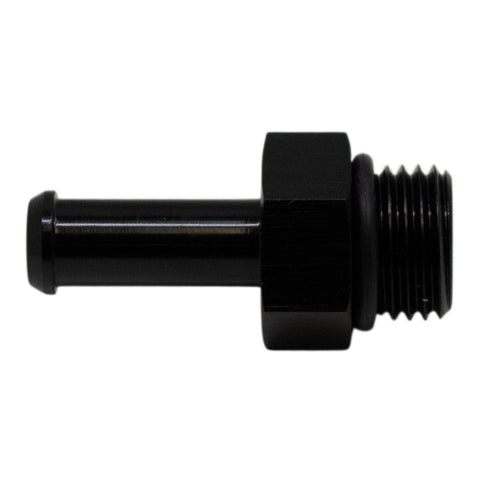 DeatschWerks 6AN ORB Male to 5/16in Male Barb Fitting (Incl O-Ring) - Anodized Matte Black - 6-02-0505-B