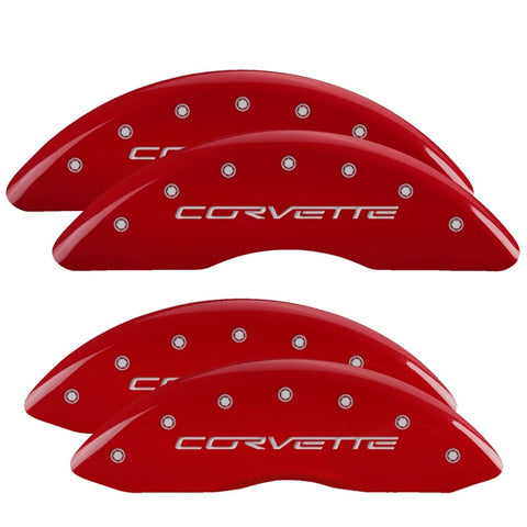 MGP 4 Caliper Covers Engraved Front & Rear C6/Corvette Red finish silver ch - 13083SCV6RD