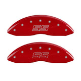 MGP 4 Caliper Covers Engraved Front & Rear Trailblazer style/SS Red finish silver ch - 14031STSSRD