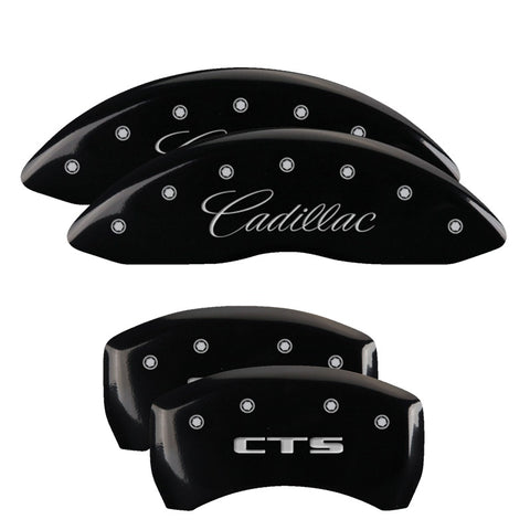 MGP 4 Caliper Covers Engraved Front Cursive/Cadillac Engraved Rear CTS Black finish silver ch - 35020SCTSBK