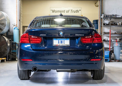 AWE Tuning BMW F30 320i Touring Exhaust w/Performance Mid Pipe - Chrome Silver Tip (90mm) - 3015-22042