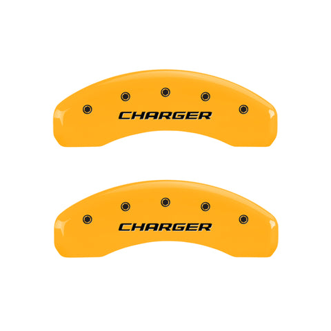 MGP 4 Caliper Covers Engraved Front & Rear Block/Charger Yellow finish black ch - 12088SCHBYL