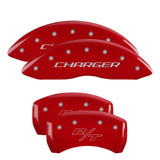 MGP 4 Caliper Covers Engraved Front Charger Engraved Rear RT Red finish silver ch - 12005SCHRRD