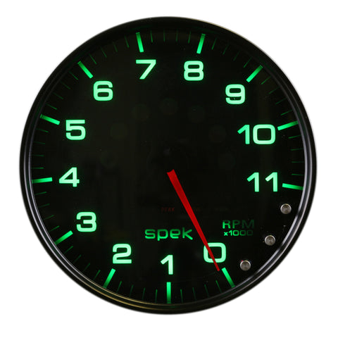 Autometer Spek-Pro Gauge Tachometer 5in 11K Rpm W/Shift Light & Peak Mem Black/Smoke/Black - P23952