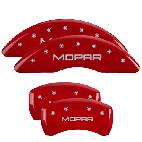 MGP 4 Caliper Covers Engraved Front & Rear MOPAR Red finish silver ch - 42012SMOPRD