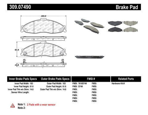 StopTech Performance Brake Pads - 309.07490