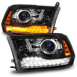 Anzo 09-18 Dodge 1500-3500 LED Plank Style Headlights w/Switchback+Sequential Hyper Black (OE Style) - 111608