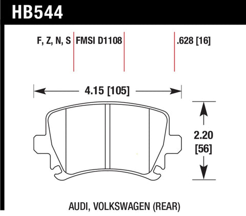 Hawk 06 Audi A6 Quattro Avant / 06-09 A6 Quattro  HP+ Rear Brake Pads - HB544N.628
