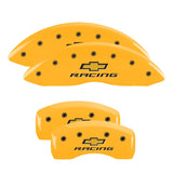 MGP 4 Caliper Covers Engraved Front & Rear Chevy racing Yellow finish black ch - 14006SBRCYL