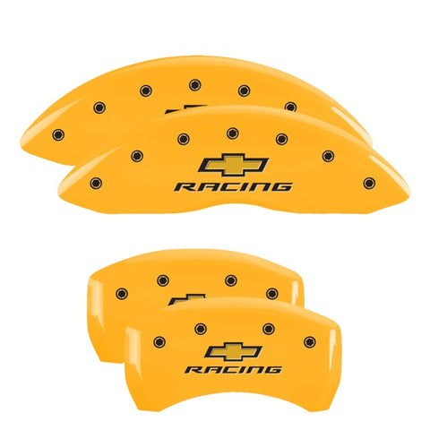 MGP 4 Caliper Covers Engraved F & R Chevy Racing Yellow Finish Black Char 2019 Chevrolet Malibu - 14244SBRCYL