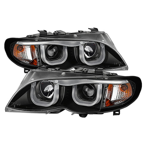 Spyder BMW E46 3-Series 02-05 4DR Projector Headlights 1PC 3D Halo Blk PRO-YD-BMWE4602-4D-3DDRL-BK - 5031877