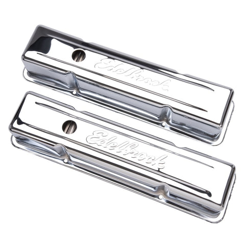 Edelbrock Valve Cover Signature Series Chevrolet 1959-1986 262-400 CI V8 Tall Chrome - 4649