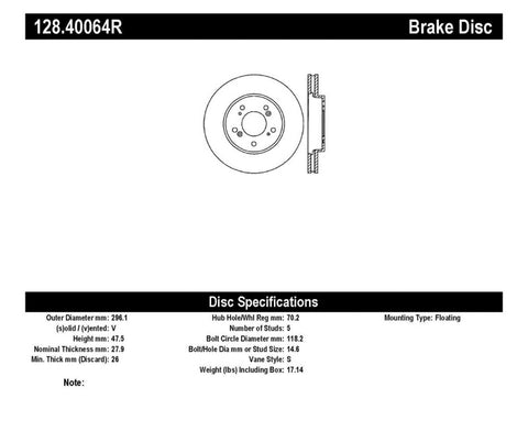 StopTech Drilled Sport Brake Rotor - 128.40064R